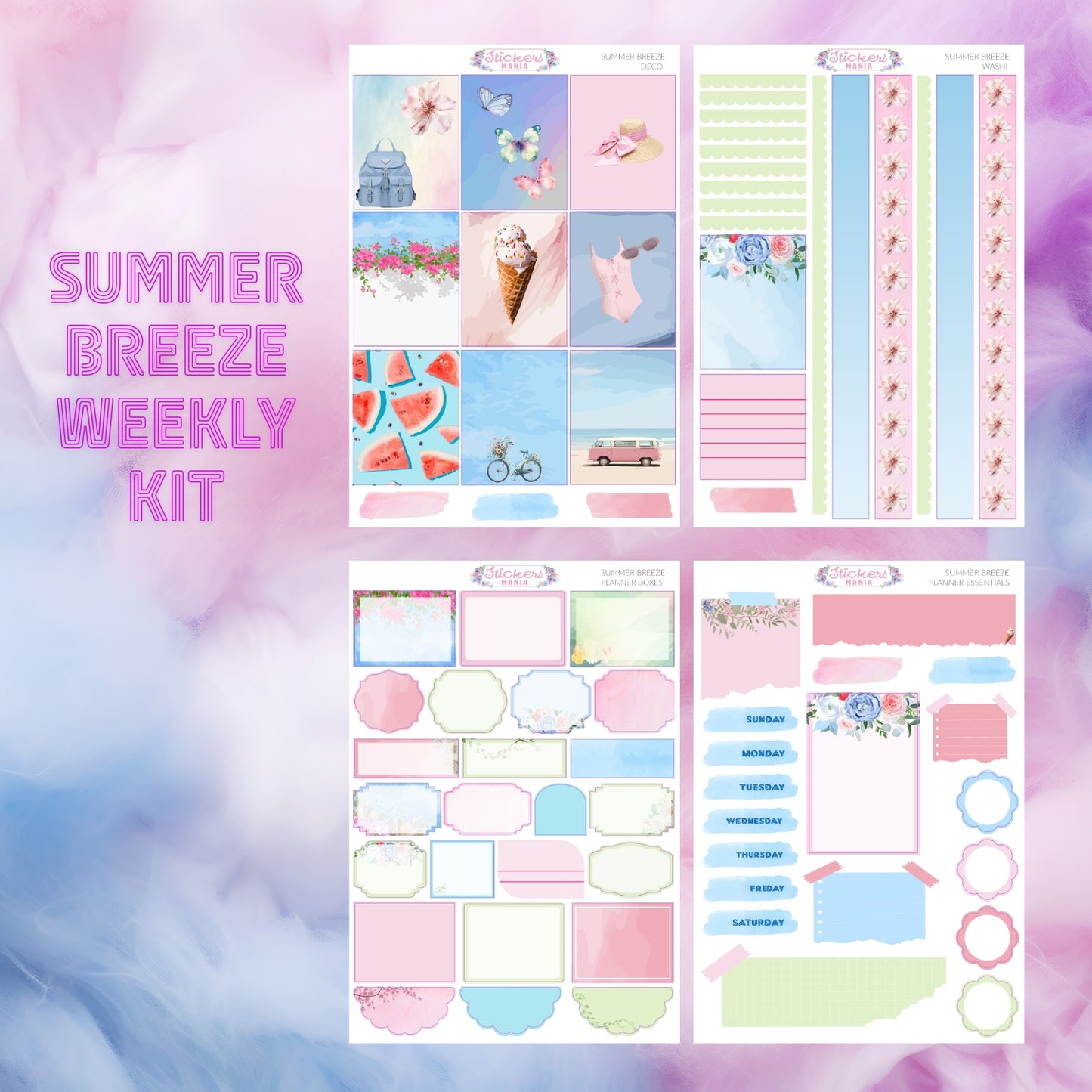 Summer Stickers Kit | Summer Breeze Deco & Planner Stickers